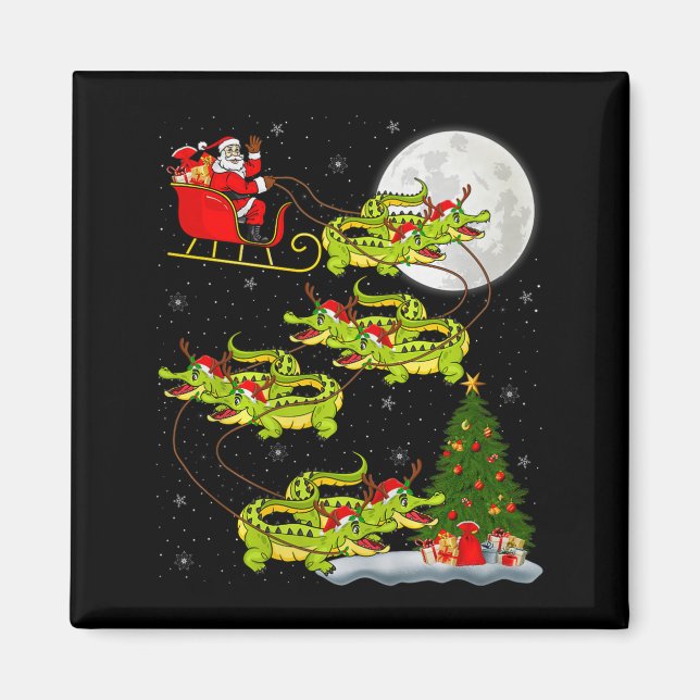 Crocodile Alligators Santa Sleigh Flying Funny Chr Magnet (Vorne)