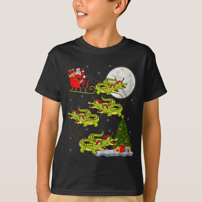 Crocodile Alligators Santa Sleigh Flying Funny Chr T-Shirt (Vorderseite)