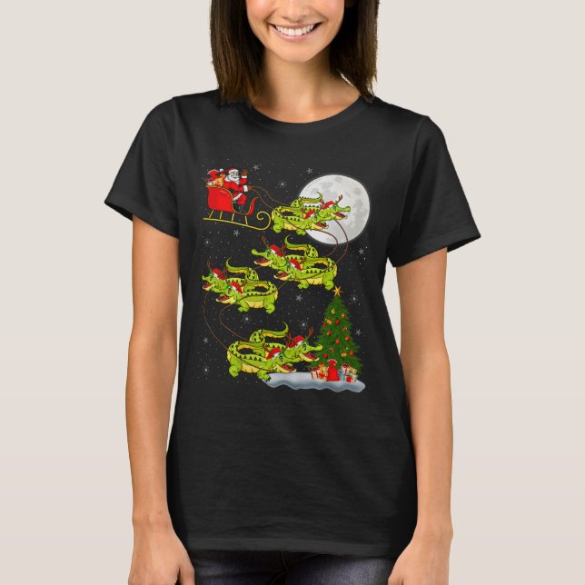 Crocodile Alligators Santa Sleigh Flying Funny Chr T-Shirt (Vorderseite)