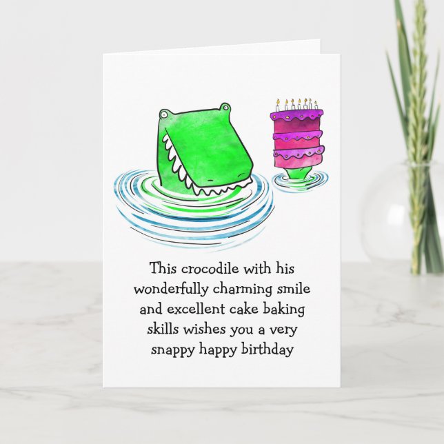Crocodile avec carte d'anniversaire de gâteau (Devant)