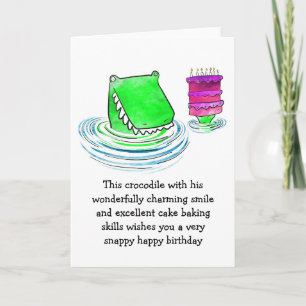Crocodile avec carte d'anniversaire de gâteau