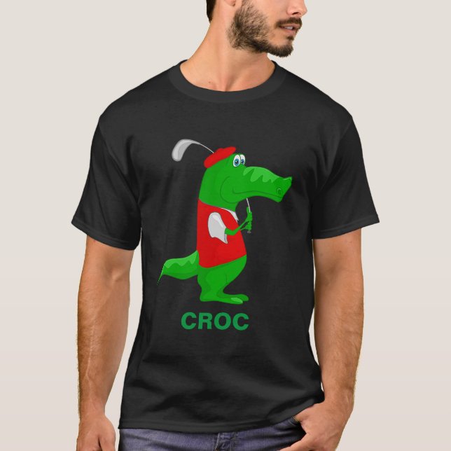 Crocodile Cartoon Golfer Personalizer Name T-Shirt (Vorderseite)