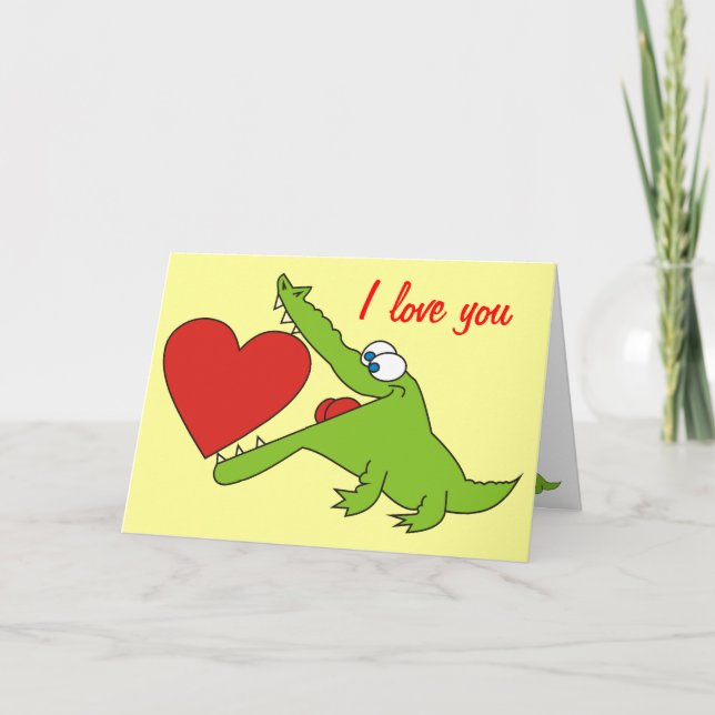 Crocodile doux avec une carte de voeux d'amour de (Devant)