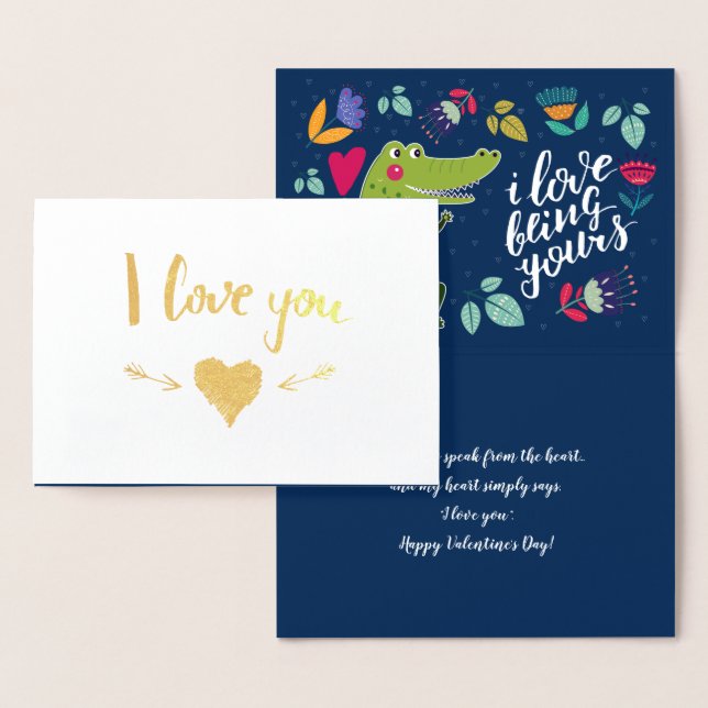 Crocodile drôle Valentine's Day Real Foil Cartes (Affichage)