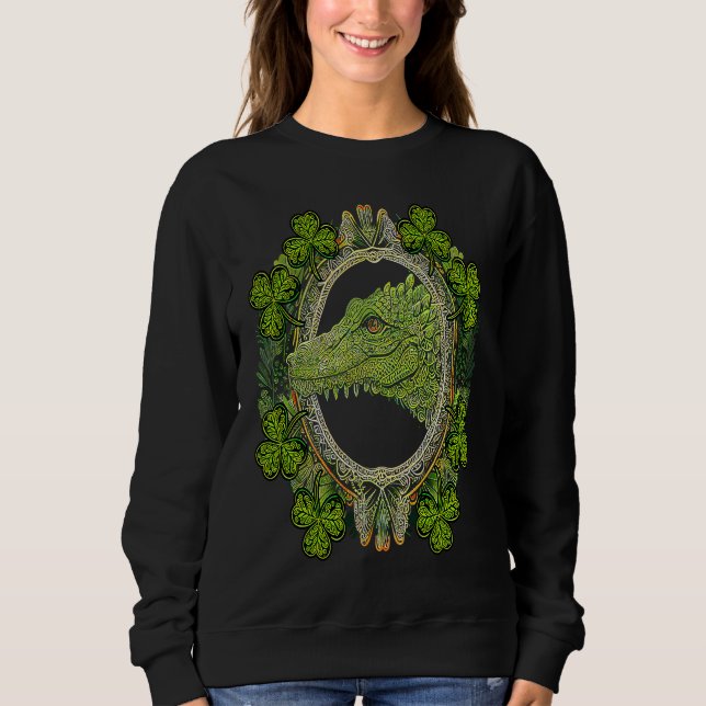 Crocodile Head Mandala Irish Shamrock C St Patrick Sweatshirt (Vorderseite)