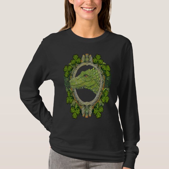 Crocodile Head Mandala Irish Shamrock C St Patrick T-Shirt (Vorderseite)