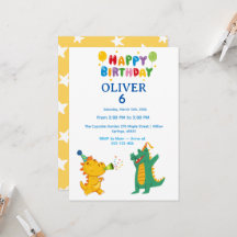 Crocodile & Hippo Birthday Invitation 