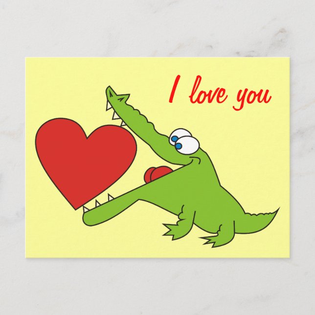 Crocodile mignonne avec une carte postale d'amour  (Devant)