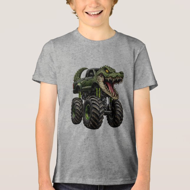 Crocodile Off-Road Monster Truck Tri-Blend Shirt (Vorderseite)