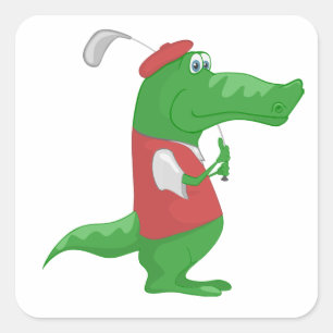 Crocodile Playing Golf Quadratischer Aufkleber