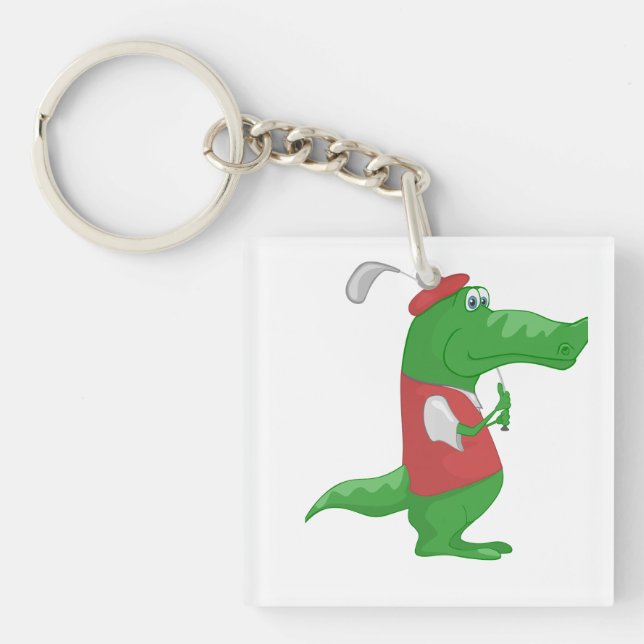 Crocodile Playing Golf Schlüsselanhänger (Vorderseite)
