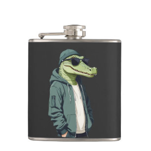 Crocodile Wear Hoodie Funny Cool Animal Vector Flachmann