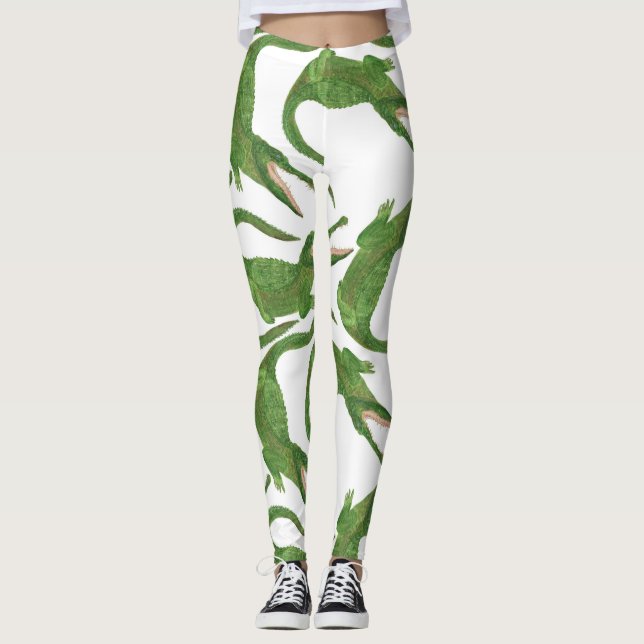 Crocodile White Watercolor Array Leggings (Vorderseite)