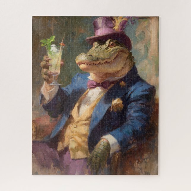 Crocodile with Mojito Whimsical Victorian Image (Vertikal)