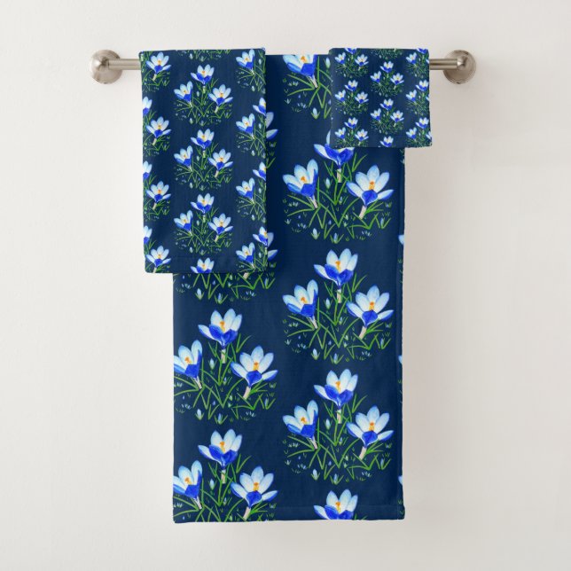 Crocus Blume Dark Blue Badhandtuch Set (Insitu)