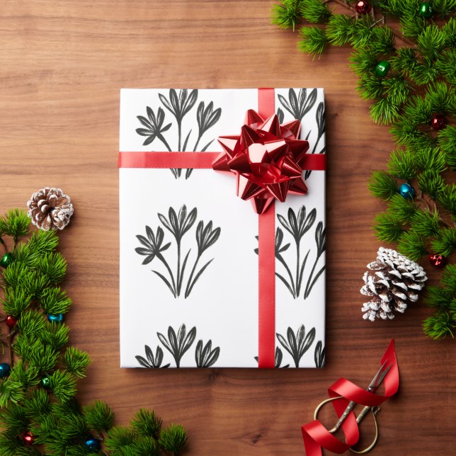 Crocus Herbst - Pinselstrich Botanisches Trio on Geschenkpapier (Feiertagsgeschenk)