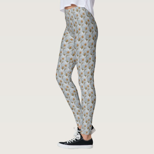 Crocus Leggings Pantalons Fleurs Pâques Blanches (Gauche)