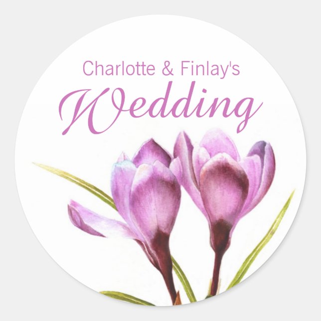 Crocus lila Hochzeitsticker Runder Aufkleber (Vorderseite)