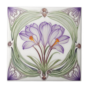 Crocus sur carreaux en céramique de l'Art nouveau 