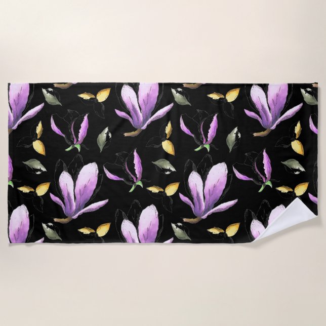 Crocus violet sur serviette de plage noire (Devant)