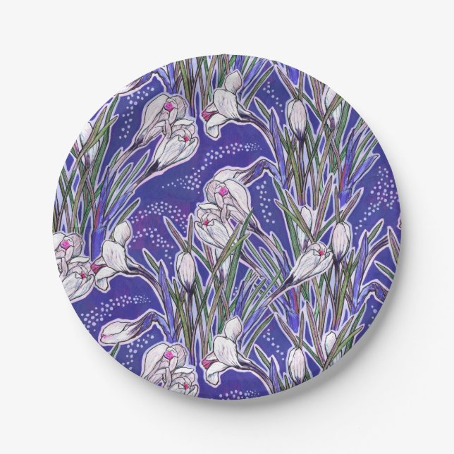 Crocuses, Blumenmuster, schöne Frühlingsblumen Pappteller (Vorderseite)
