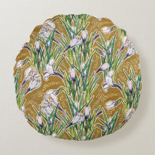Crocuses, Blumenmuster, schöne Frühlingsblumen Rundes Kissen