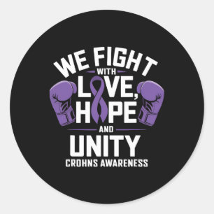 Crohns Awareness Liebe Hope Unity Lila Ribbon Box Runder Aufkleber