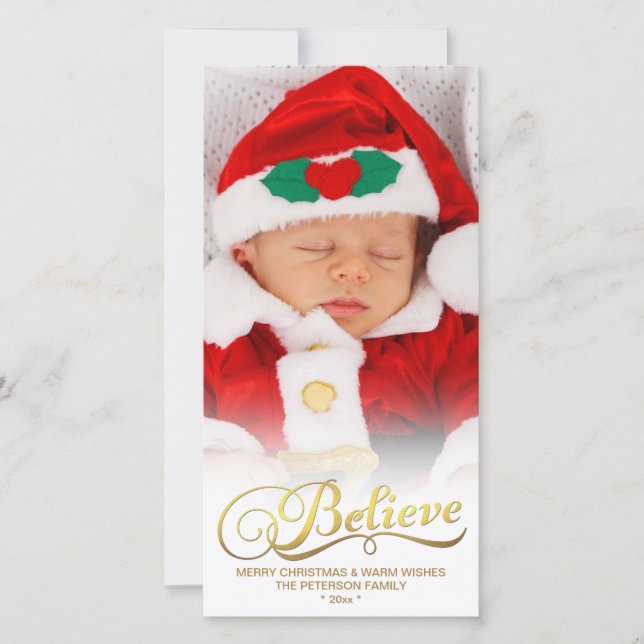 CROIRE Faux Gold Foil Carte photo de Noël (Devant)