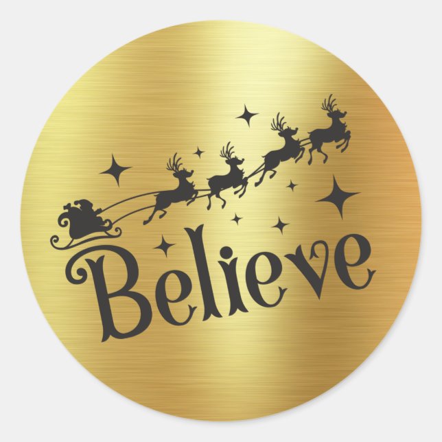 Croire | Père Noël Et Sa Sleigh | Sticker Gold Foi (Devant)