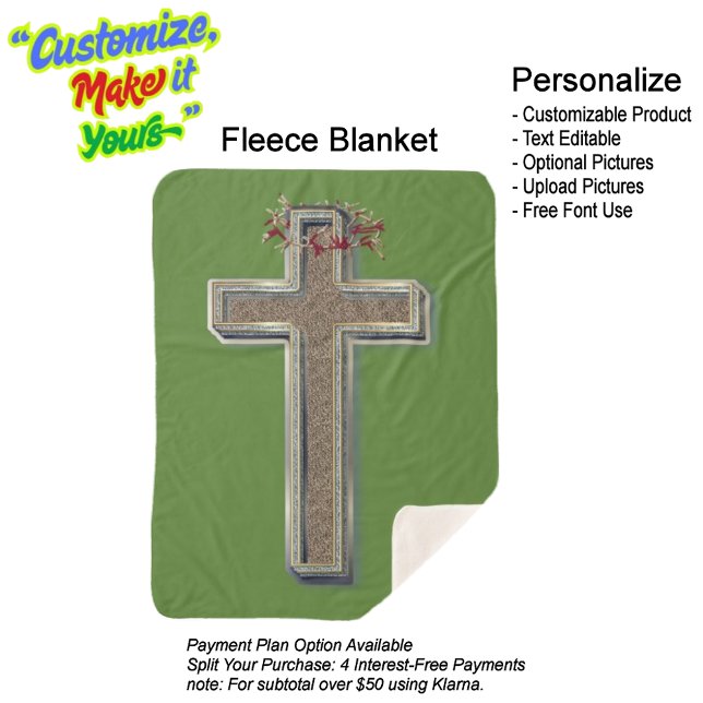 Croisez la couverture Sherpa avec l'Arrière - plan (Cross Sherpa Fleece Blanket Featuring a Green Background.)