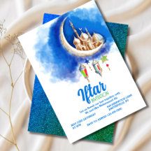 Croissant bleu moderne Iftar Party Invitation