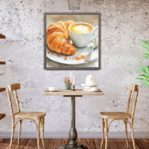 Croissant & Cappuccino Watercolor Café Küche Leinwanddruck