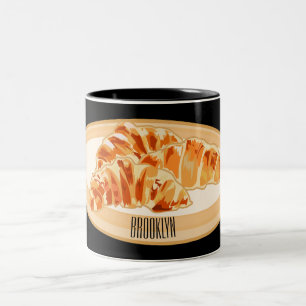 Croissant-Cartoon-Abbildung Zweifarbige Tasse