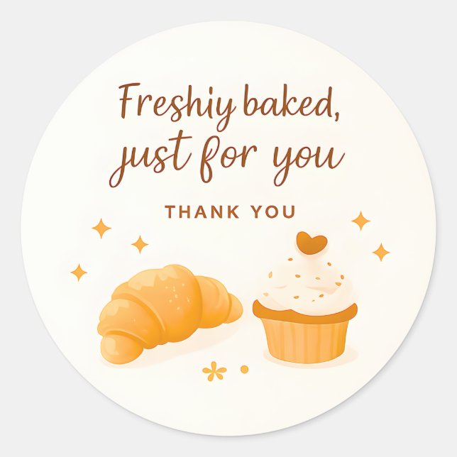 Croissant Cupcake Sparkle Bakery Thank You Sticker (Vorderseite)