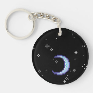 Croissant de lune bleu avec l'art de pixel