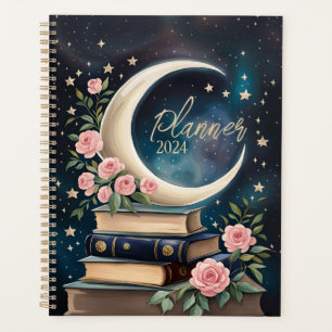 Croissant de Lune Céleste avec Livres et Roses
