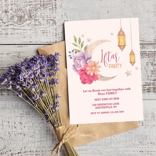 Croissant floral moderne Iftar Party Invitation (Créateur téléchargé)