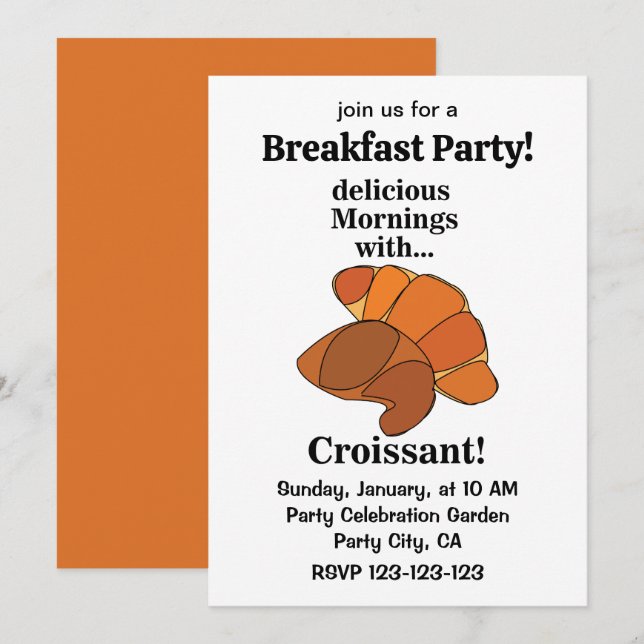 Croissant-Gebäck-Frühstücksfeier Einladung (Vorne/Hinten)