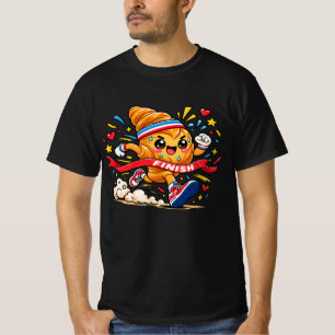 Croissant-Läufer-Cartoon-Finishline-Sprint T-Shirt