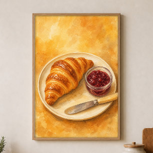 Croissant mit Marmeladentopf Wasserfarbenposter Poster