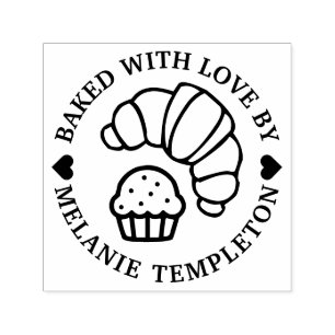 Croissant Muffin Round "Baked with Liebe by" Name Permastempel