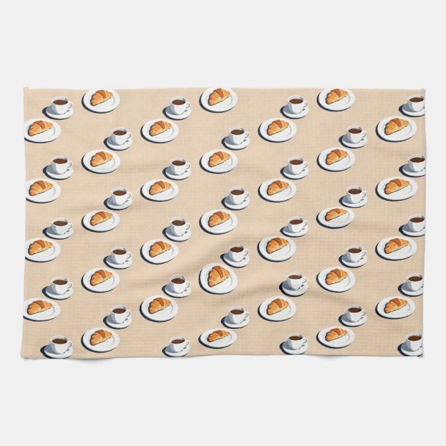 croissant on a plate with a cup of black coffee geschirrtuch (Horizontal)