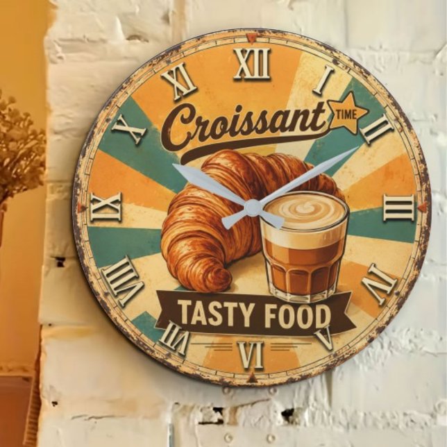 Croissant Time Vintage Kitchen Große Wanduhr (Von Creator hochgeladen)