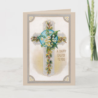Croix avec la carte de voeux de Pâques de fleurs