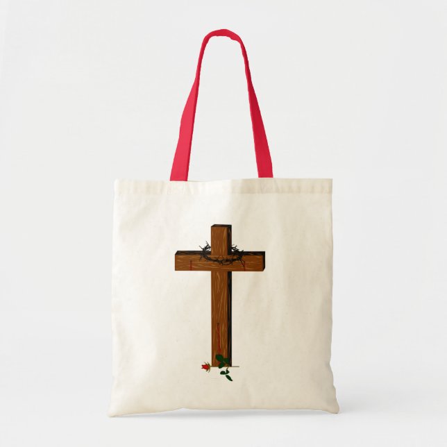 Croix Avec Wreath Thorn Et Un Sac fourre-tout Rose (Devant)