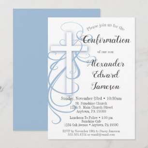 Croix Bleu Blanc Swirl Confirmation Invitation Gar