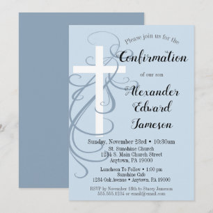 Croix Bleue Swirl Confirmation Invitation Garçon