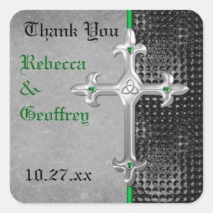 Croix celtique Vert, Noir, Sticker Favor de mariag