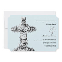 Croix florale bleu pâle Christia Faire-part de mar