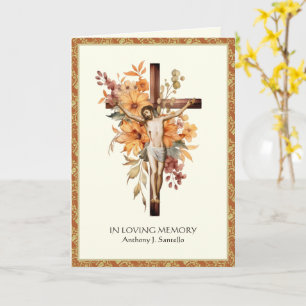 Croix florale catholique carte de prière de messe
